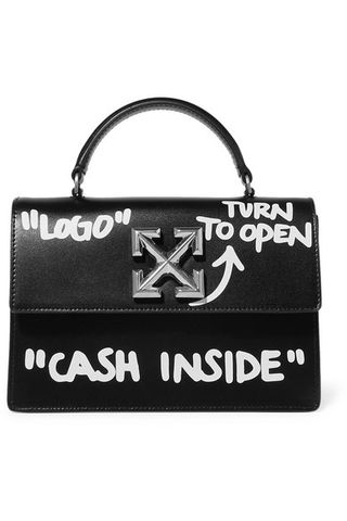 Off-White + 1.4 Jitney Embellished Printed Textured-Leather Tote