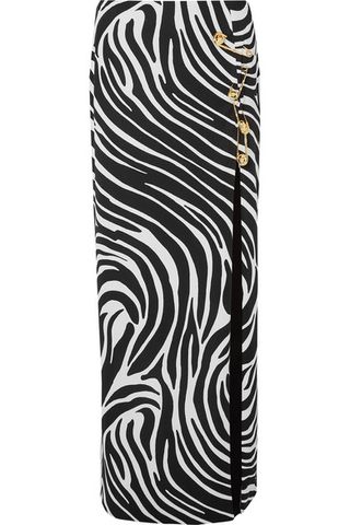 Versace + Embellished Zebra-Print Satin Maxi Skirt