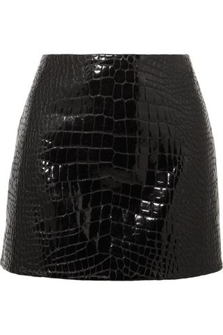 Versace + Glossed Croc-Effect Leather Mini Skirt