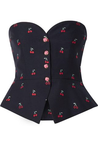 Gucci + Cropped Embroidered Cotton And Wool-Blend Twill Bustier Top