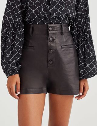 7 for All Mankind + Leather Button Front Shorts in Jet Black