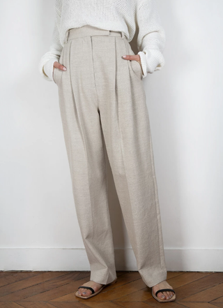 Frankie Shop + Pleated Linen Blend Pants in Sand