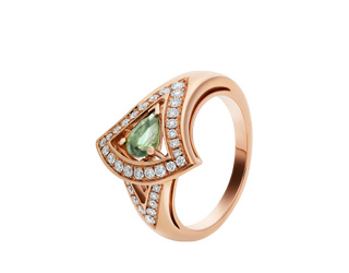 Bvlgari + Diva's Dream 18kt Rose Gold Ring Set With a Green Tourmaline and Pavé Diamonds