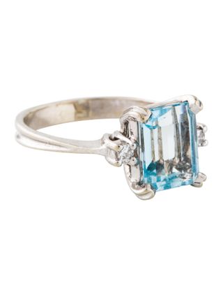 Vintage + 14K Aquamarine & Diamond Cocktail Ring