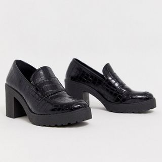 ASOS Design + Shores Chunky Mid-Heels in Black Croc