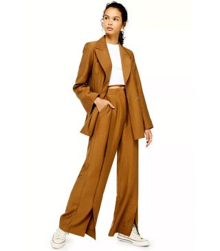 Topshop + Dark Camel Raw Hem Suit