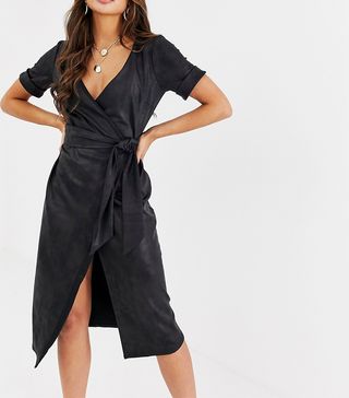 ASOS Design + Faux-Leather Midi Wrap Dress