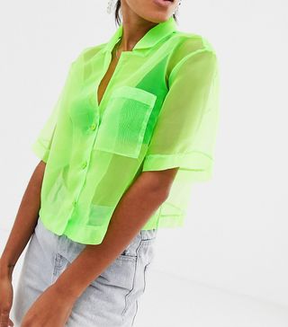 Reclaimed Vintage + Inspired Organza Shirt in Neon Green