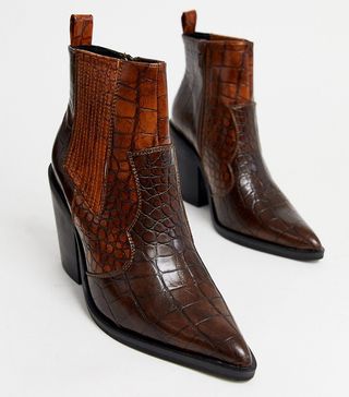 ASOS Design + Elliot Western Boots in Brown Croc