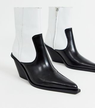 ASOS Design + Rory Premium Leather Western Boots in Mono