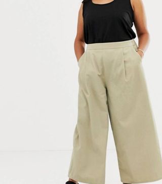 ASOS + Curve Easy Wide Leg Canvas Trouser With Elasticated Back
