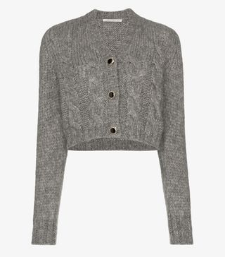Alessandra Rich + Jewel Button Cropped Knit Cardigan
