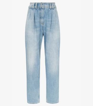 Balmain + Pleated High-Waisted Tapered Jeans