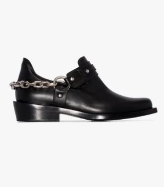 Paco Rabane + Black Chain Trim Leather Ankle Boots