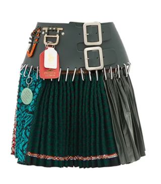 Chopova Lowena + Leather-Panel Recycled Wool-Blend Skirt