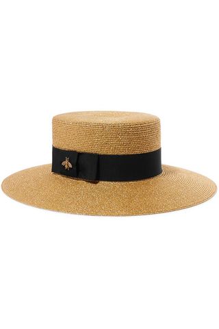 Gucci + Grosgrain-Trimmed Glittered Straw Hat