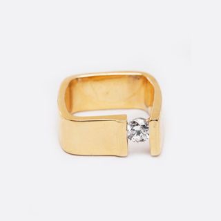Vintage + Squared Ring With Tension Set Diamond