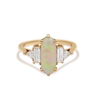 Anna Sheffield + Theda Ring in Yellow Gold, Opal, and White Diamond