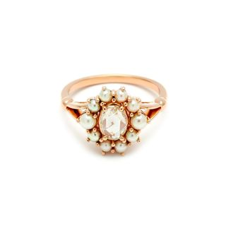 Anna Sheffield + Celestine Ring in Yellow gold, Champagne Diamond, and Pearls