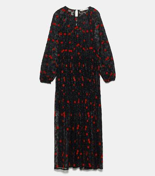 Zara + Floral Embroidery Dress