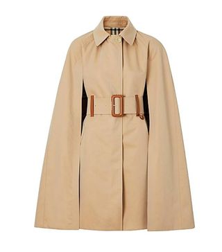 Burberry + Leather Detail Cotton Gabardine Belted Cape