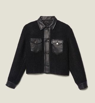 Sandro + Tweed Jacket With Leather Trim