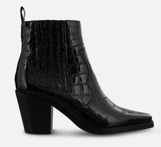 Tony Bianco + Gloss Black Croc Ankle Boots