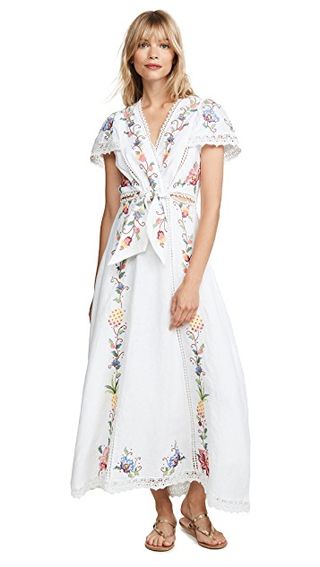 Farm Rio + Embroidered Front Knot Dress