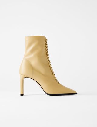 Zara + Laced Leather High-Heel Ankle Boots