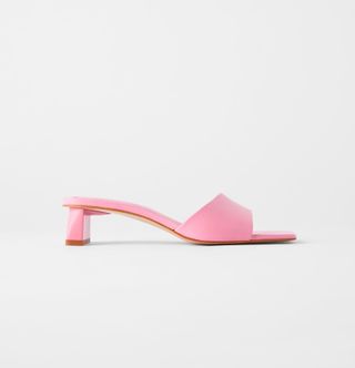 Zara + Mid-Heel Leather Slides