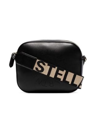 Stella McCartney + Black Logo Strap Mini Camera Bag