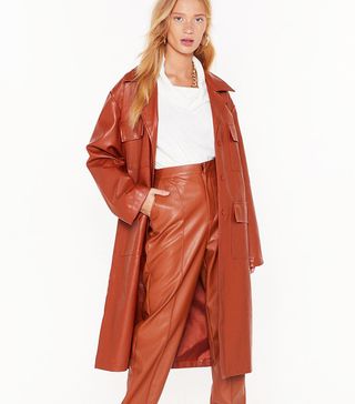 Nasty Gal + Leather Let Me Go Faux Leather Trench Coat