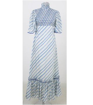 Oxfam + Vintage Blue and White Striped Long Dress