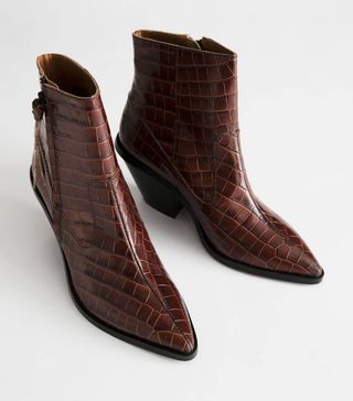 & Other Stories + Croc Leather Cowboy Ankle Boots