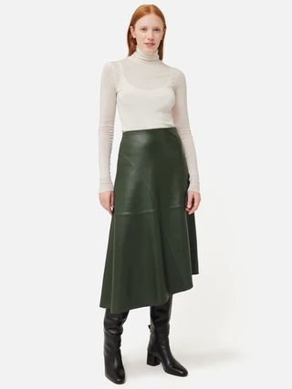Jigsaw + Leather Midi Asymmetric Skirt | Green