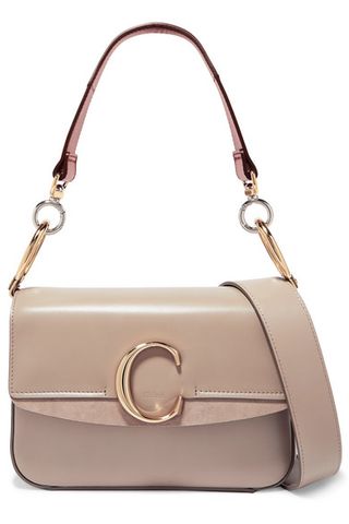 Chloé + C Small Suede-Trimmed Leather Shoulder Bag