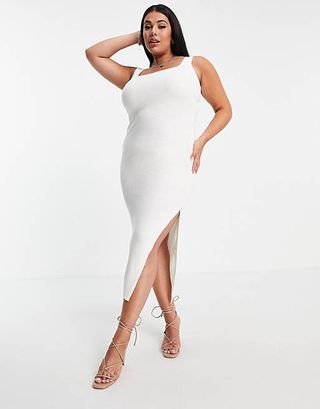 In the Style Plus X Naomi + Genes Midi Dress With Thigh Split in Cream