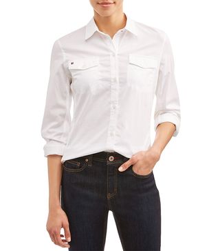 EV1 From Ellen DeGeneres + Washed Cotton And Stretch Rib Knit Contrast Button Down Shirt