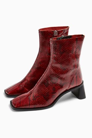 Topshop + Maja Leather Red Snake Sock Boots