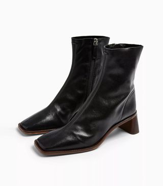 Topshop + Maja Leather Black Sock Boots