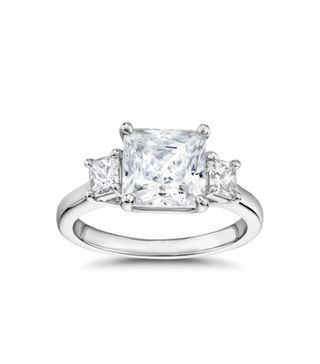 Blue Nile + Trio Princess Cut Pavé Diamond Engagement Ring In 14k White Gold
