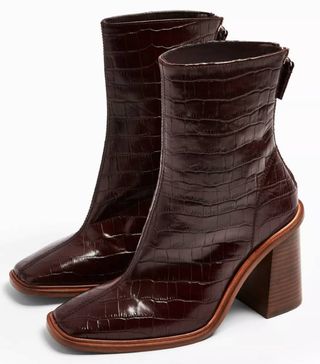 Topshop + Hertford Leather Burgundy Croc Print Boots