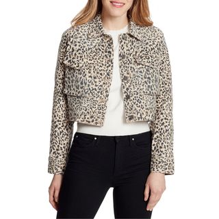 Ella Moss + Cheetah Print Crop Denim Jacket
