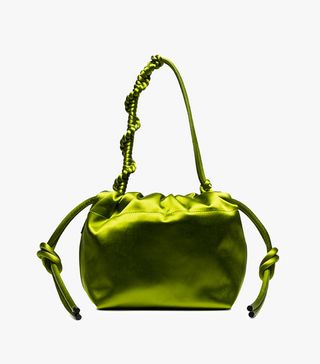 Dries Van Noten + Green Drawstring Satin Bag