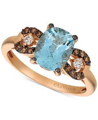 Le Vian + Aquamarine, Chocolate Diamond and Diamond Accent Ring in 14k Rose Gold