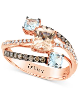 Le Vian + Peach Morganite, Sea Blue Aquamarine, Chocolate Diamonds, and Vanilla Diamonds Accent Statement Ring in 14k Rose Gold