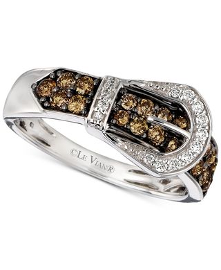 Le Vian + Chocolate Diamonds & Vanilla Diamonds Buckle Statement Ring in 14k White Gold