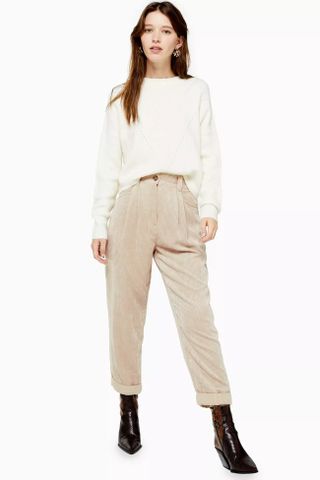 Topshop + Stone Casual Corduroy Tapered Trousers