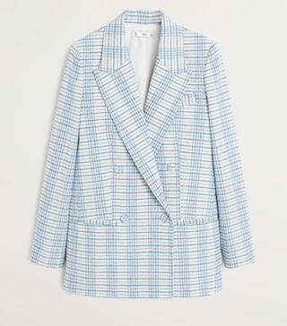 Mango + Double-Breasted Check Blazer