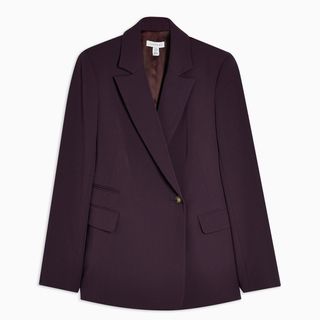 Topshop + Double-Breasted Blazer in Plum
